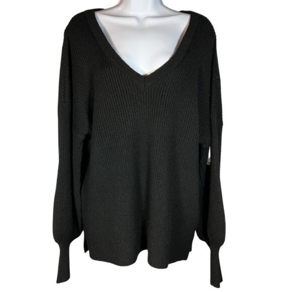 Theo & Spencer V-Neck Ribbed Sweater, Black, S, NWT - Picture 2 of 11